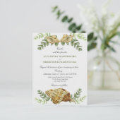 Elegant Eucalyptus en Seashell Wedding Invitation Briefkaart (Staand voorkant)