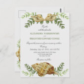 Elegant Eucalyptus en Seashell Wedding Invitation Briefkaart (Voorkant / Achterkant)