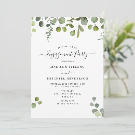 Elegant Eucalyptus Engagement Party Kaart (Staand voorkant)