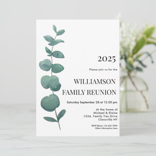 Elegant Eucalyptus Family Reunion Kaart (Staand voorkant)
