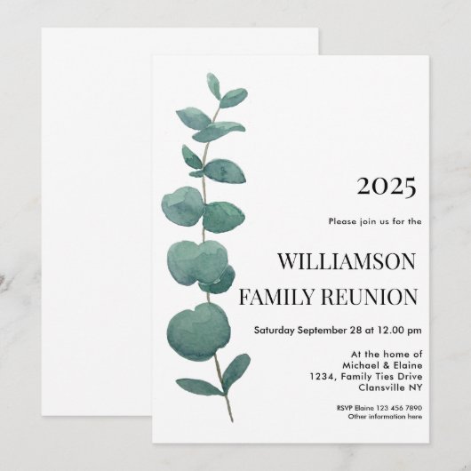 Elegant Eucalyptus Family Reunion Kaart (Voorkant / Achterkant)
