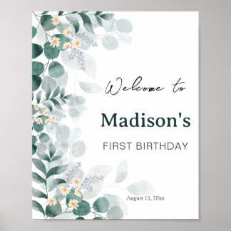 Elegant Eucalyptus Fisrt Birthday Welcome Poster