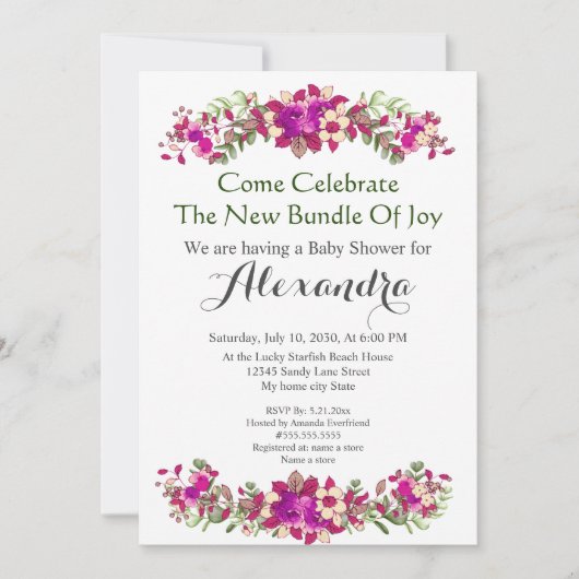 Elegant Eucalyptus Floral Baby shower-uitnodiging (Voorkant)