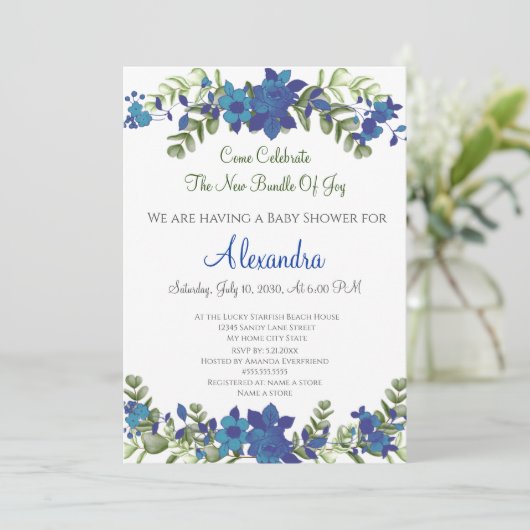 Elegant Eucalyptus Floral Baby shower-uitnodiging (Staand voorkant)