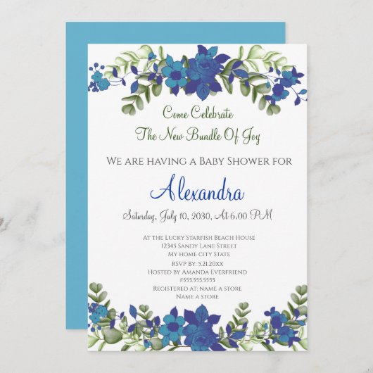 Elegant Eucalyptus Floral Baby shower-uitnodiging (Voorkant / Achterkant)