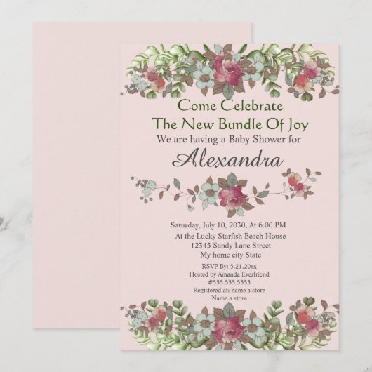 Elegant Eucalyptus Floral Blush Pink (Voorkant / Achterkant)