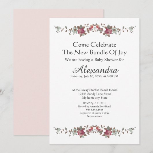 Elegant Eucalyptus Floral Blush Pink (Voorkant / Achterkant)