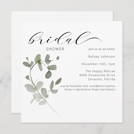Elegant Eucalyptus Floral Bridal Shower Kaart (Voorkant / Achterkant)