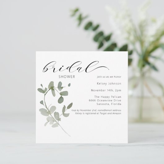 Elegant Eucalyptus Floral Bridal Shower Kaart (Staand voorkant)