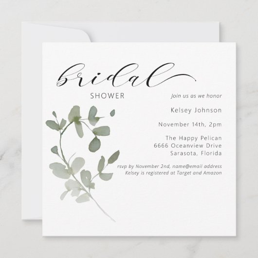 Elegant Eucalyptus Floral Bridal Shower Kaart (Voorkant)