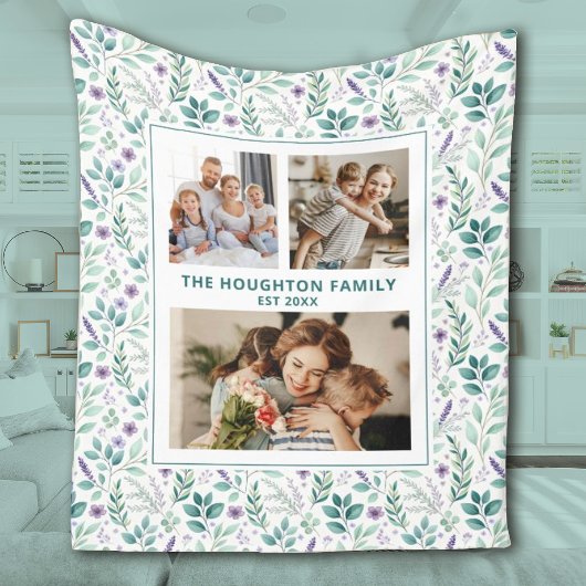 Elegant Eucalyptus Floral Family Photo Collage Fleece Deken