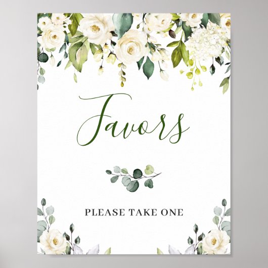 Elegant Eucalyptus Floral Favors Wedding Sign Poster (Voorkant)