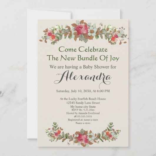 Elegant Eucalyptus Floral Mint Green Baby shower (Voorkant)