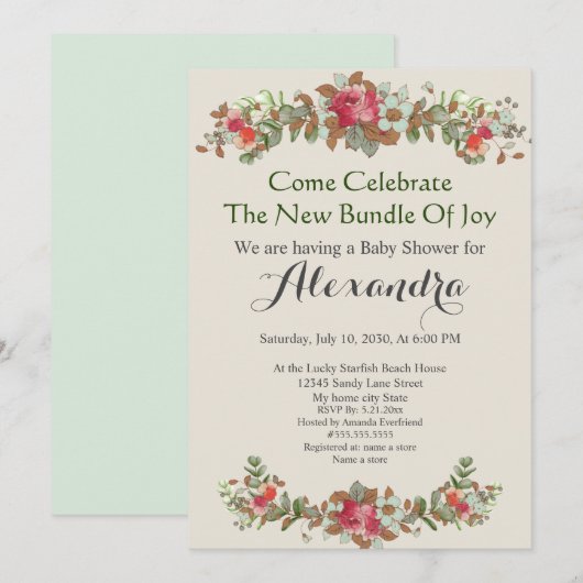 Elegant Eucalyptus Floral Mint Green Baby shower (Voorkant / Achterkant)