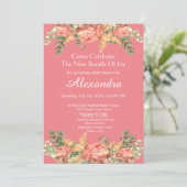 Elegant Eucalyptus Floral Peach koraal Baby shower (Staand voorkant)