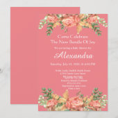 Elegant Eucalyptus Floral Peach koraal Baby shower (Voorkant / Achterkant)