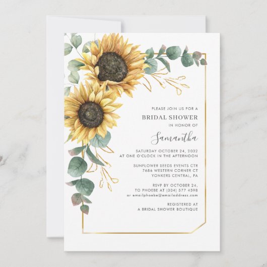 Elegant Eucalyptus Floral Sunflower Vrijgezellenfe Kaart (Voorkant)