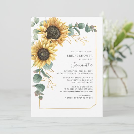 Elegant Eucalyptus Floral Sunflower Vrijgezellenfe Kaart (Staand voorkant)