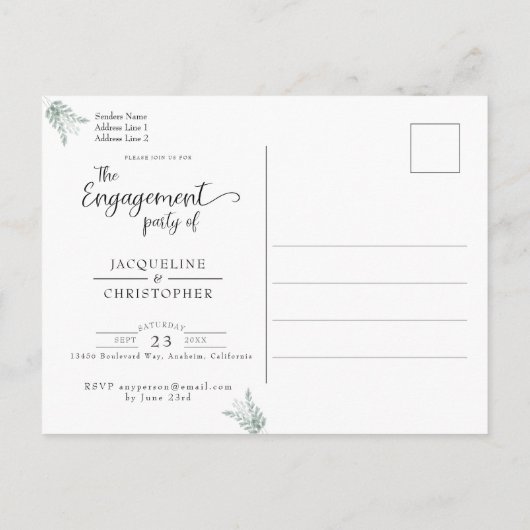 Elegant Eucalyptus Floral Verloving Uitnodiging Briefkaart (Achterkant)
