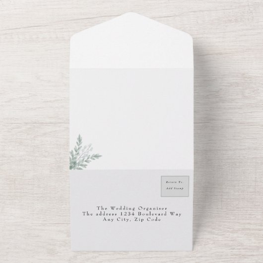 Elegant Eucalyptus Floral Waterverf Wedding All In One Uitnodiging (Buitenkant)