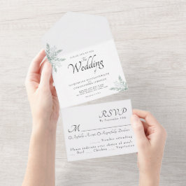 Elegant Eucalyptus Floral Waterverf Wedding All In One Uitnodiging
