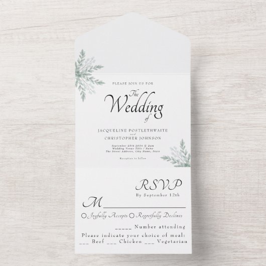 Elegant Eucalyptus Floral Waterverf Wedding All In One Uitnodiging (Binnen)