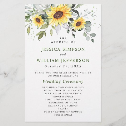 Elegant Eucalyptus Floral Wedding Ceremony Program (Voorkant)