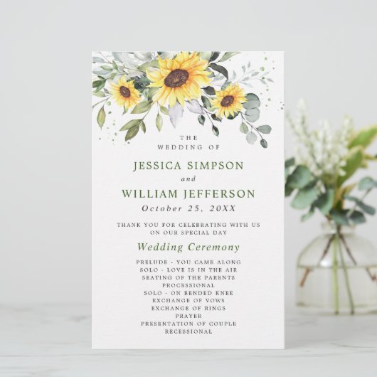 Elegant Eucalyptus Floral Wedding Ceremony Program (Staand voorkant)