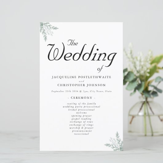 Elegant Eucalyptus Floral Wedding Ceremony Program (Staand voorkant)