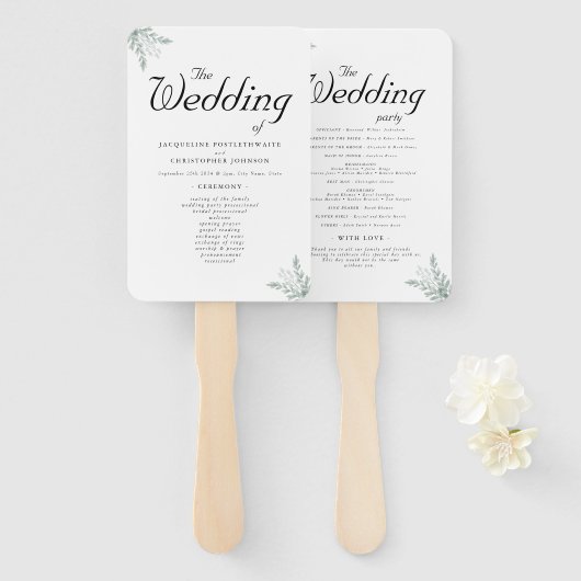 Elegant Eucalyptus Floral Wedding Ceremony Program Handwaaier (Voorkant en achterkant)