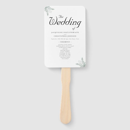 Elegant Eucalyptus Floral Wedding Ceremony Program Handwaaier (Voorkant)