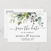 Elegant Eucalyptus Floral Wedding Save the Date Aankondigingskaart (Voorkant / Achterkant)