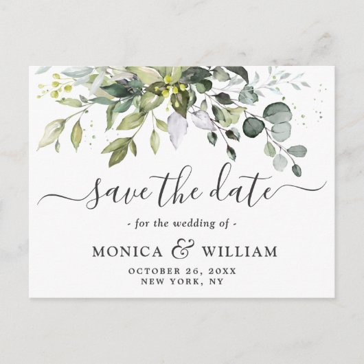 Elegant Eucalyptus Floral Wedding Save the Date Aankondigingskaart (Voorkant)