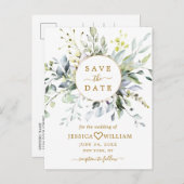 Elegant Eucalyptus Floral Wedding Save the Date Aankondigingskaart (Voorkant / Achterkant)