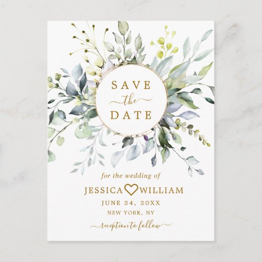 Elegant Eucalyptus Floral Wedding Save the Date Aankondigingskaart (Voorkant)
