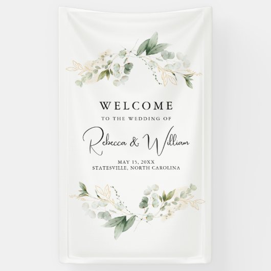 Elegant Eucalyptus Foliage Bruiloft Welkom Spandoek (Verticaal)