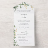 Elegant Eucalyptus Foliage Gold Green Wedding  All In One Uitnodiging (Binnen)
