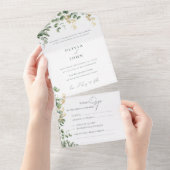 Elegant Eucalyptus Foliage Gold Green Wedding  All In One Uitnodiging (Afscheurbaar)