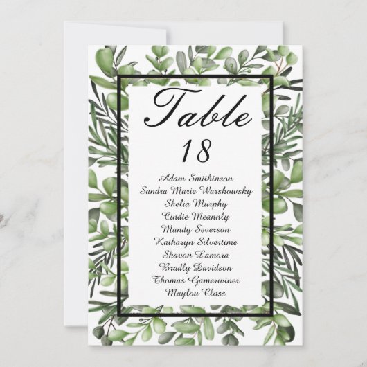 Elegant Eucalyptus Foliage Greenerage Table Number Aankondiging (Voorkant)