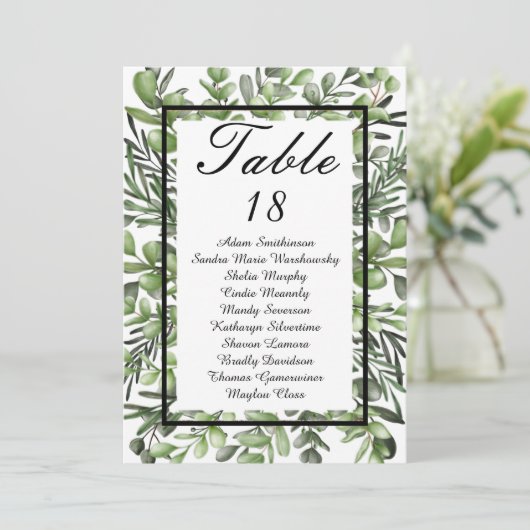 Elegant Eucalyptus Foliage Greenerage Table Number Aankondiging (Staand voorkant)