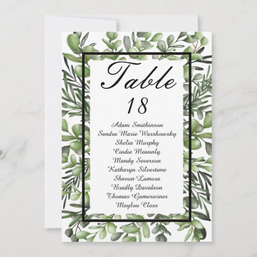 Elegant Eucalyptus Foliage Greenerage Table Number Aankondiging (Achterkant)