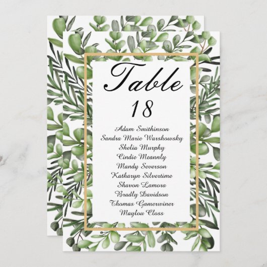 Elegant Eucalyptus Foliage Greenerage Table Number Aankondiging (Voorkant / Achterkant)