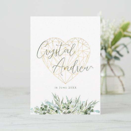 Elegant Eucalyptus Foliage Hart Formele Bruiloft Kaart (Staand voorkant)