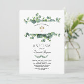 Elegant Eucalyptus Foliage Lijst Gold Baptisme Kaart (Staand voorkant)