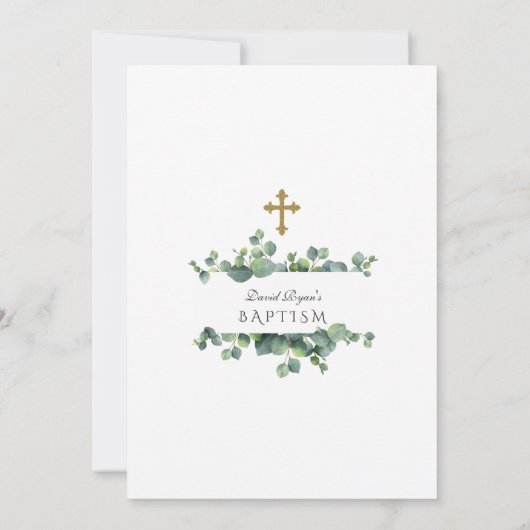 Elegant Eucalyptus Foliage Lijst Gold Baptisme Kaart (Achterkant)