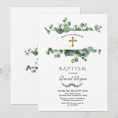 Elegant Eucalyptus Foliage Lijst Gold Baptisme Kaart (Voorkant / Achterkant)