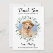 Elegant Eucalyptus Foliage Pet Photo Dog Weddensch Bedankkaart (Voorkant)