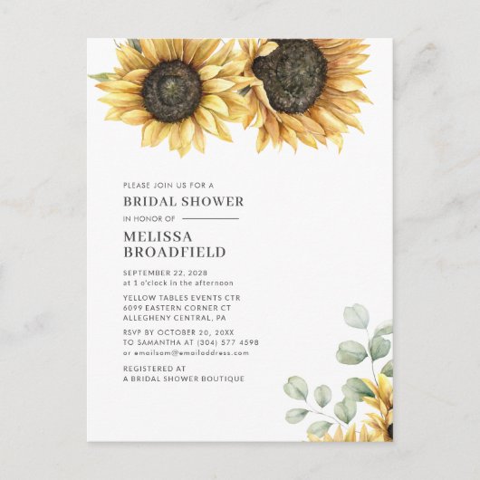 Elegant Eucalyptus Foliage Sunflower Vrijgezellenf Uitnodiging Briefkaart (Voorkant)