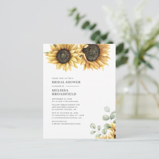 Elegant Eucalyptus Foliage Sunflower Vrijgezellenf Uitnodiging Briefkaart (Staand voorkant)