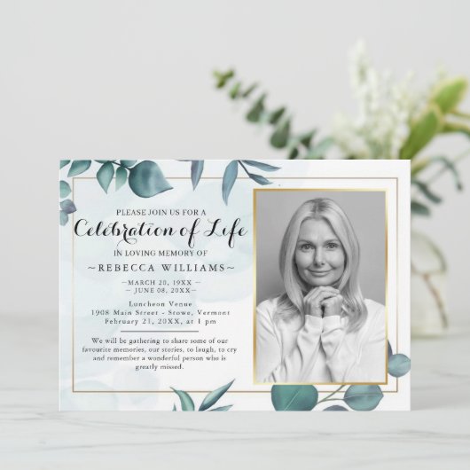 Elegant Eucalyptus Foliage Viering van het leven Kaart (Staand voorkant)